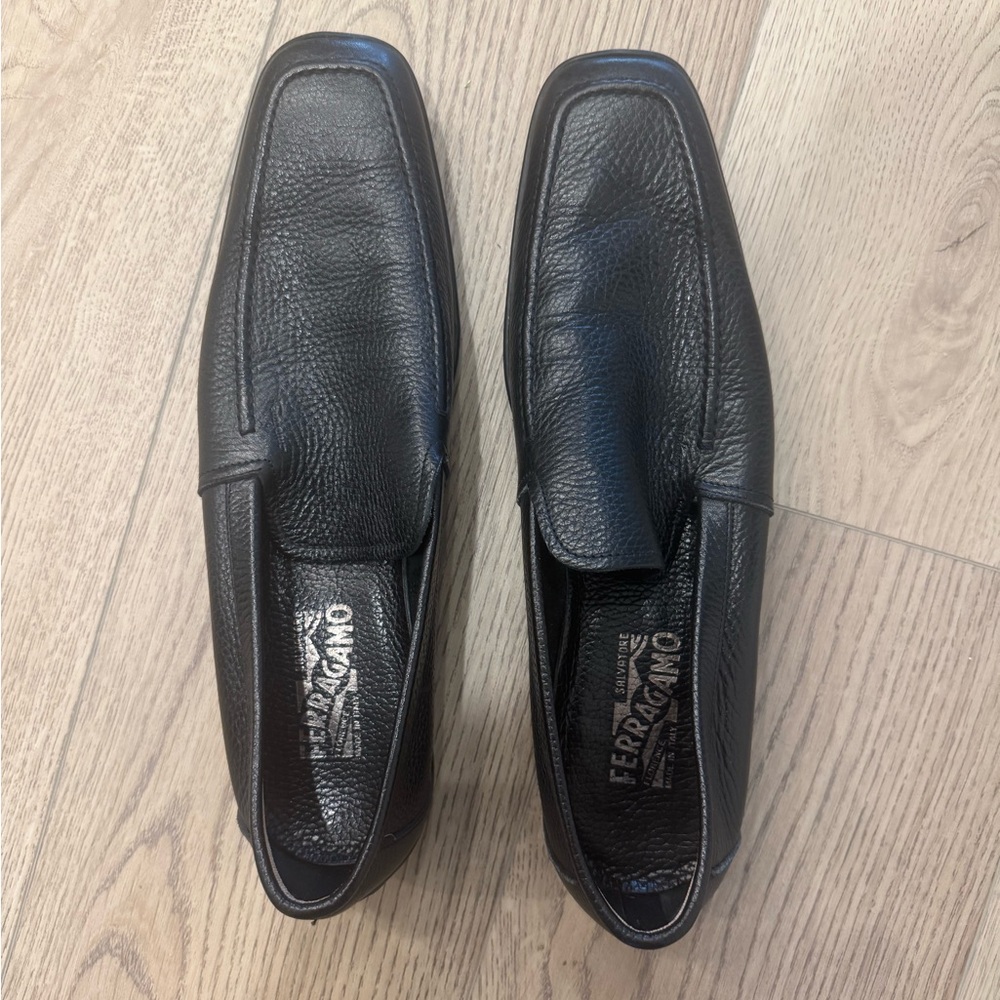 Salvatore Ferragamo Black Leather Loafers Slip-Ons